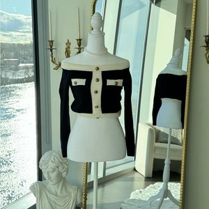 Cider Black and White Off-the-Shoulder Sweater